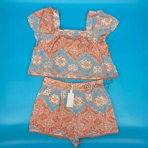 Candies Vintage Y2K Summer Boho Two Piece Juniors Top & Shorts 100% Rayon Size L